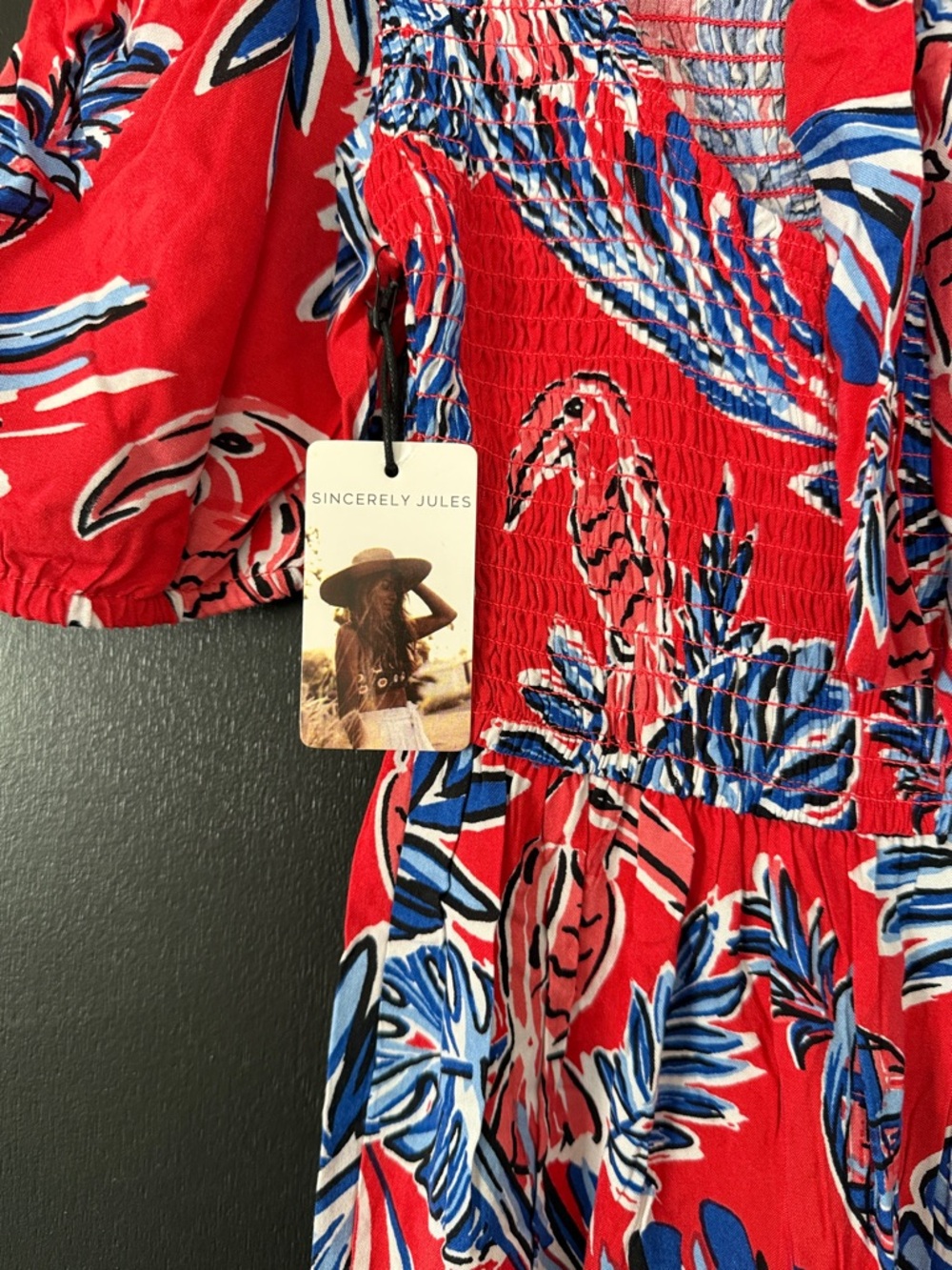 Sincerely Jules Red Maxi Dress with Blue and White Tropical Print size xs, - Picture 7 of 11
